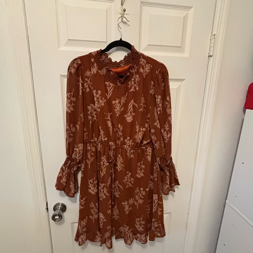Brown Floral Long Sleeve Dress
